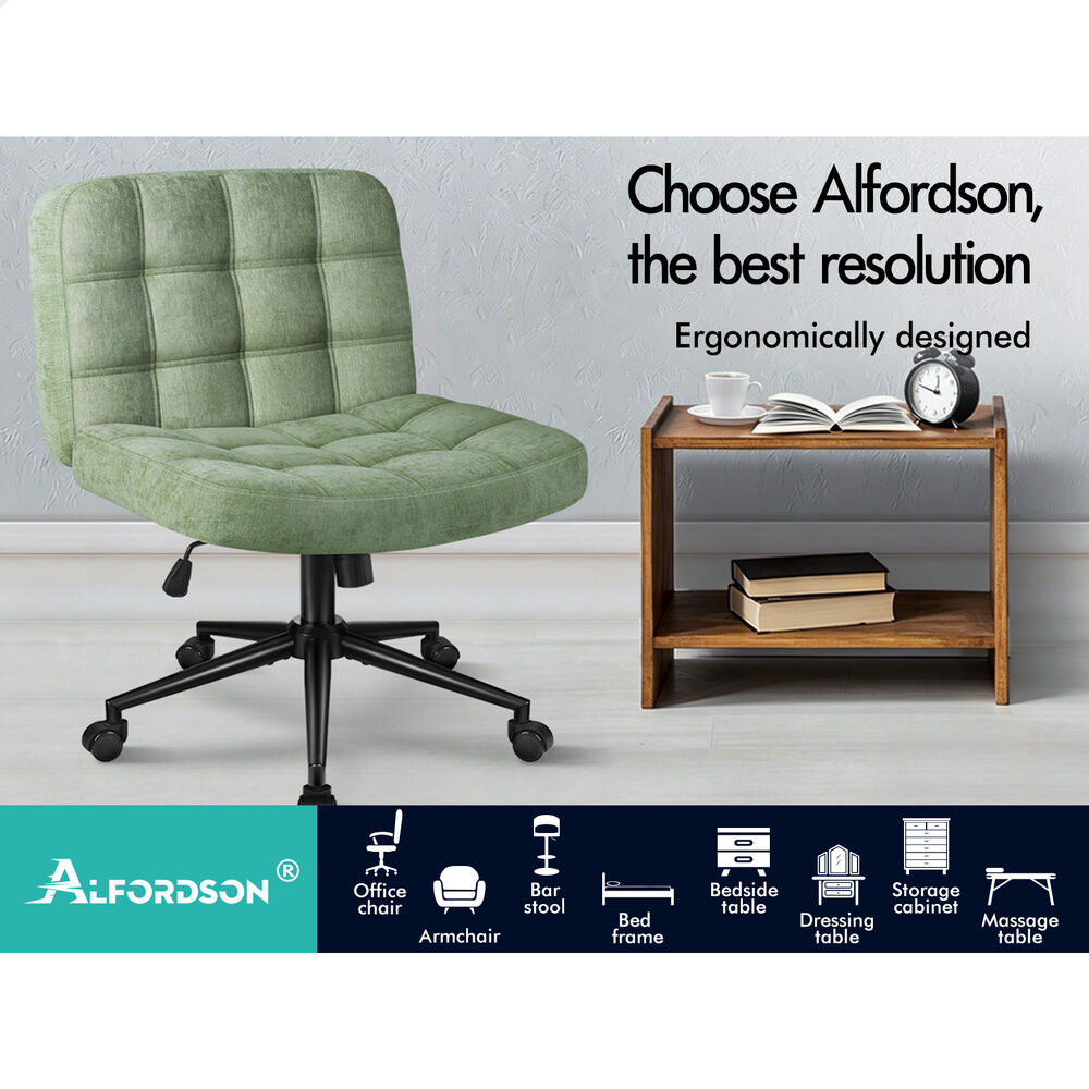 ALFORDSON Office Desk Chair Chenille Armless Wide Seat Mid Back Light Green