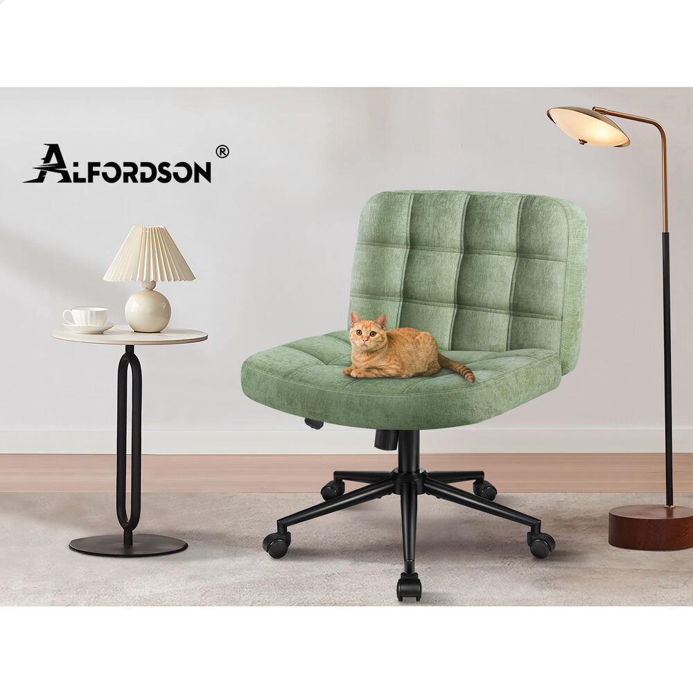 ALFORDSON Office Desk Chair Chenille Armless Wide Seat Mid Back Light Green