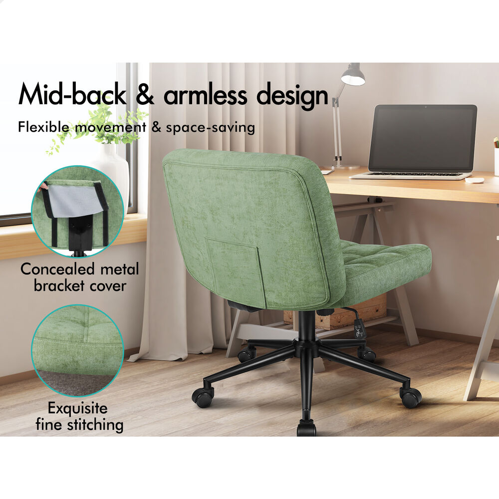 ALFORDSON Office Desk Chair Chenille Armless Wide Seat Mid Back Light Green