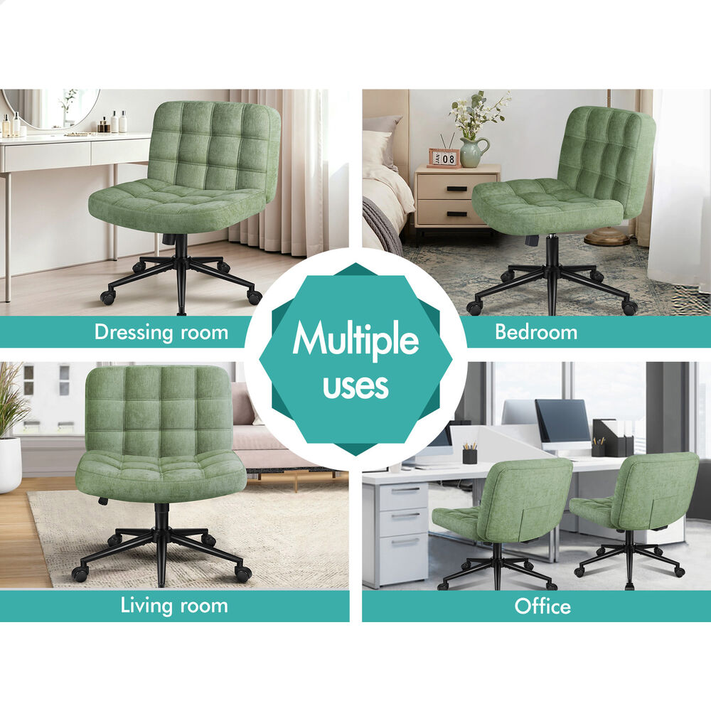 ALFORDSON Office Desk Chair Chenille Armless Wide Seat Mid Back Light Green