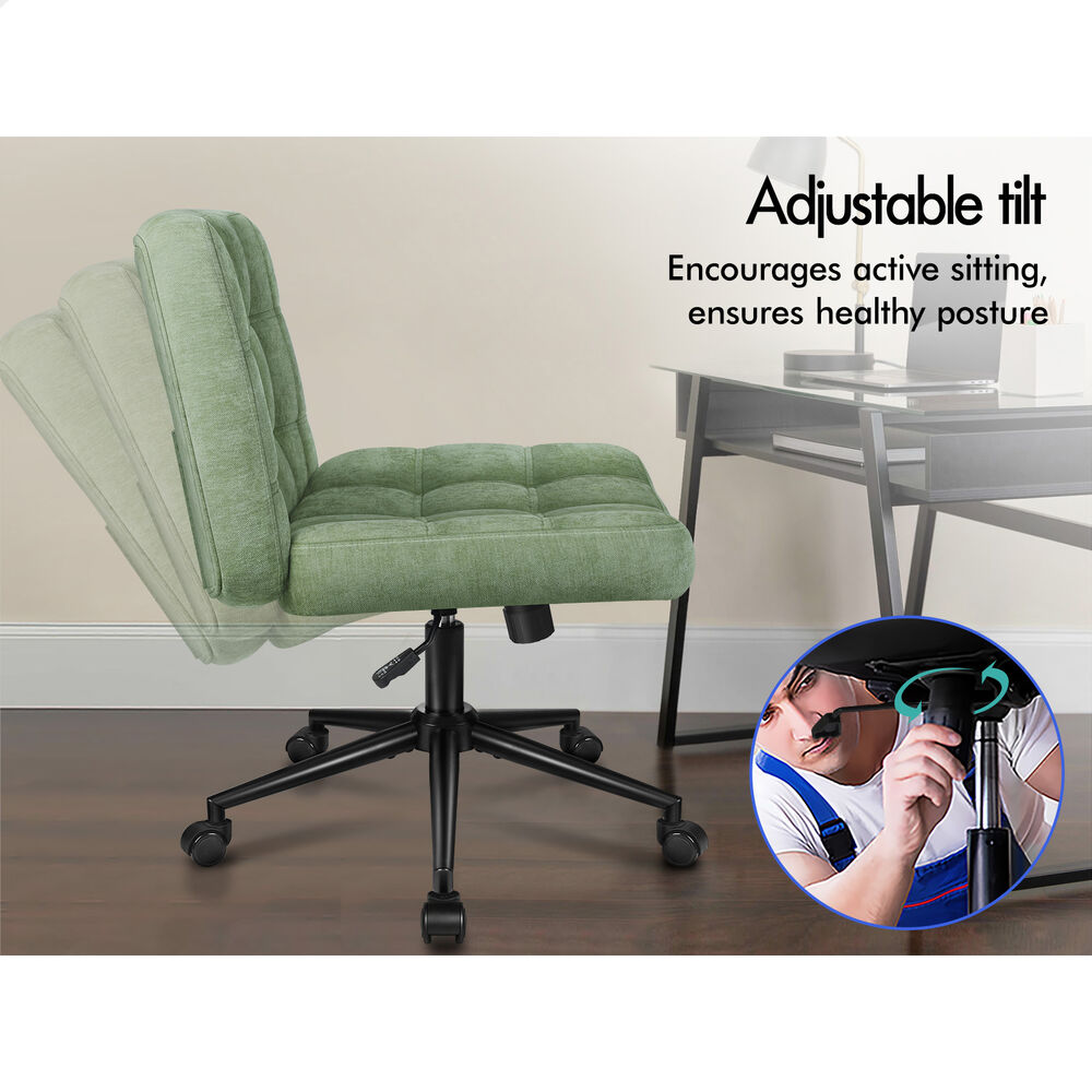 ALFORDSON Office Desk Chair Chenille Armless Wide Seat Mid Back Light Green