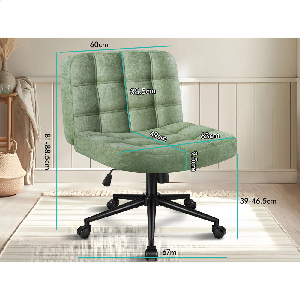 ALFORDSON Office Desk Chair Chenille Armless Wide Seat Mid Back Light Green