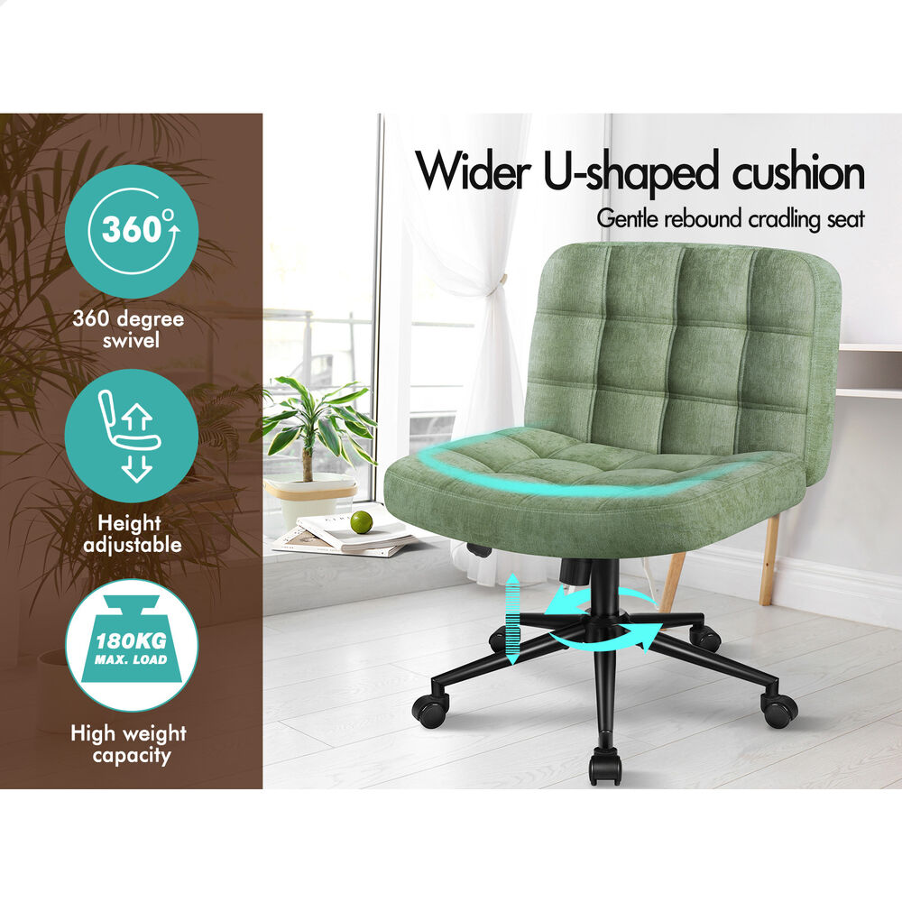 ALFORDSON Office Desk Chair Chenille Armless Wide Seat Mid Back Light Green