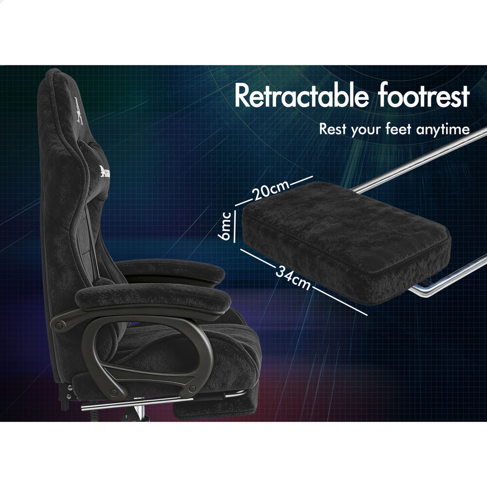 ALFORDSON Gaming Office Chair Racing Sherpa Fleece Seat Massage Lumbar Black