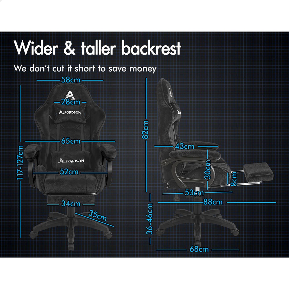 ALFORDSON Gaming Office Chair Racing Sherpa Fleece Seat Massage Lumbar Black