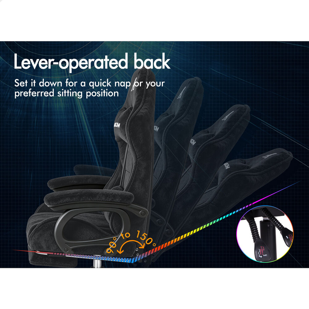 ALFORDSON Gaming Office Chair Racing Sherpa Fleece Seat Massage Lumbar Black