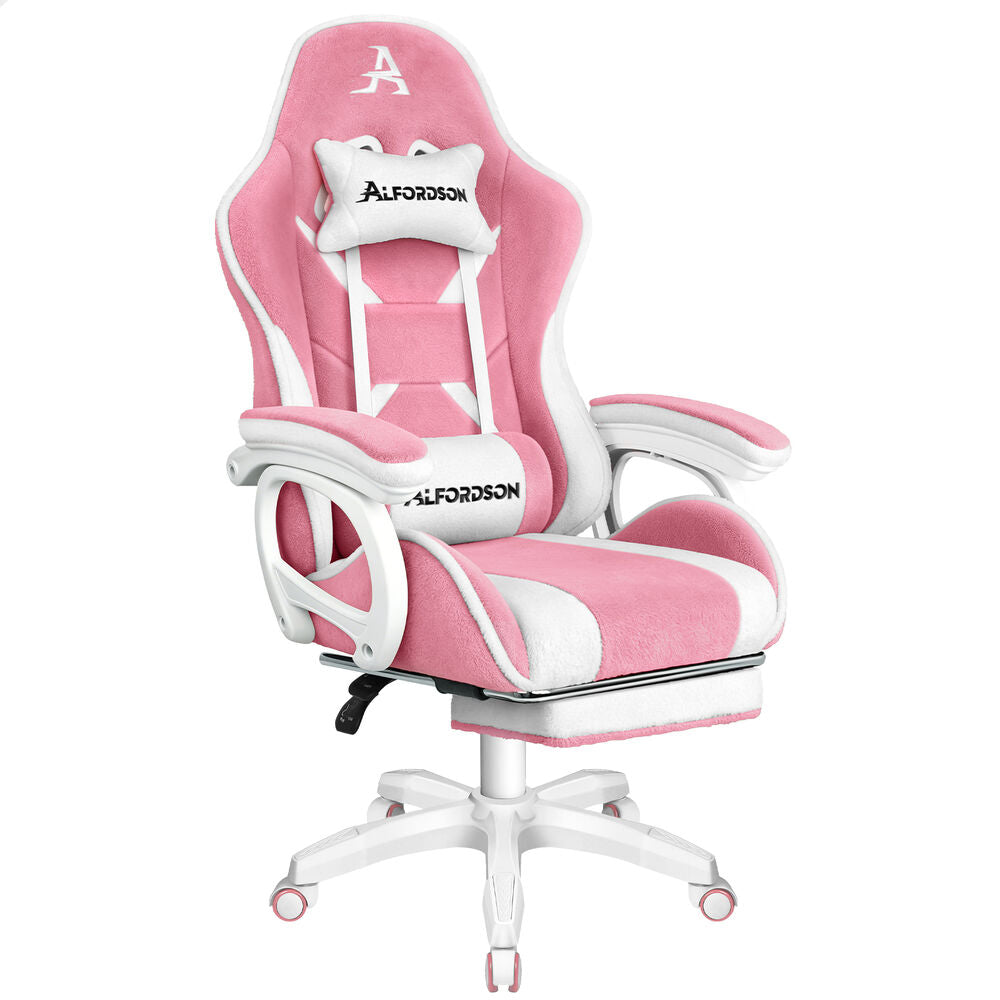 ALFORDSON Gaming Office Chair Racing Sherpa Fleece Seat Massage Lumbar Dark Pink