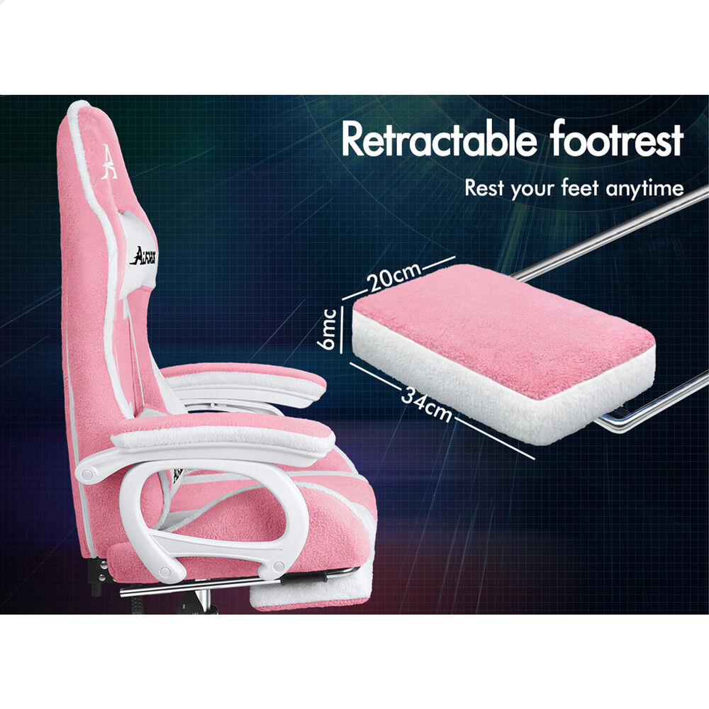 ALFORDSON Gaming Office Chair Racing Sherpa Fleece Seat Massage Lumbar Dark Pink