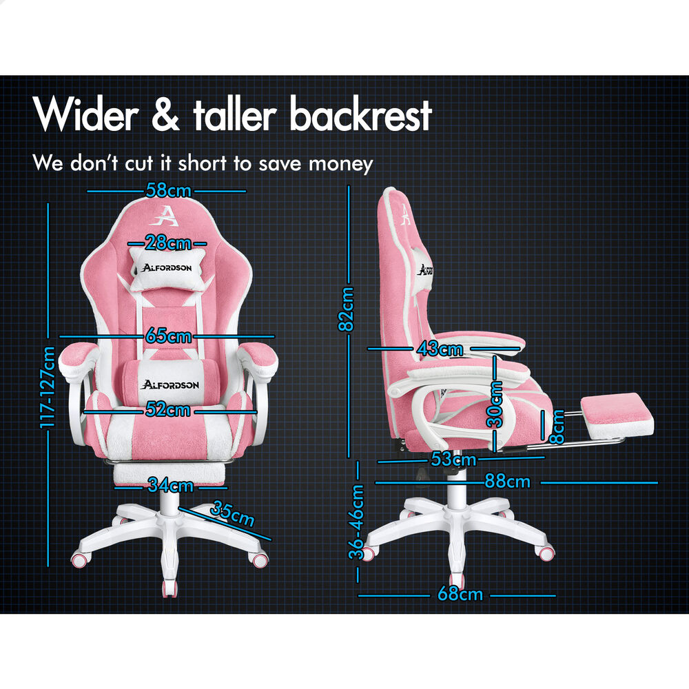 ALFORDSON Gaming Office Chair Racing Sherpa Fleece Seat Massage Lumbar Dark Pink