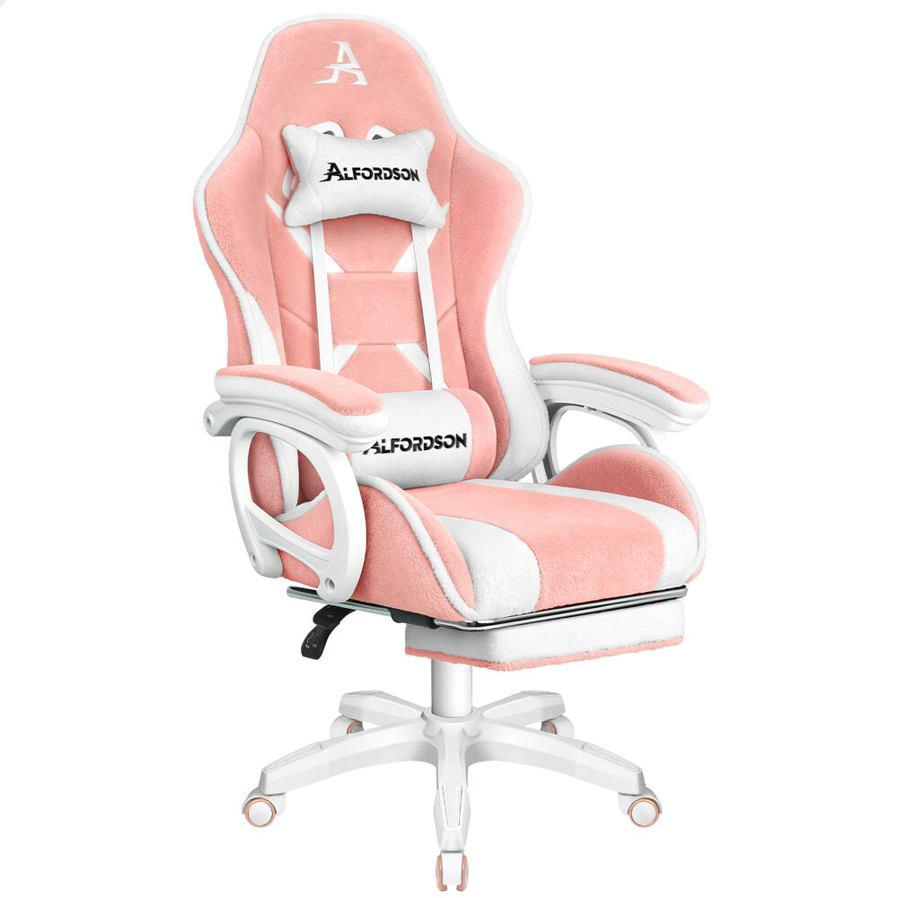 ALFORDSON Gaming Office Chair Racing Sherpa Fleece Seat Massage Lumbar Pink