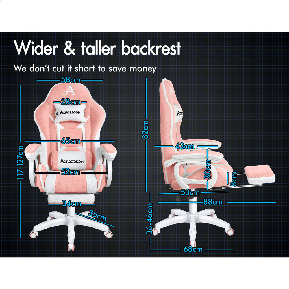 ALFORDSON Gaming Office Chair Racing Sherpa Fleece Seat Massage Lumbar Pink