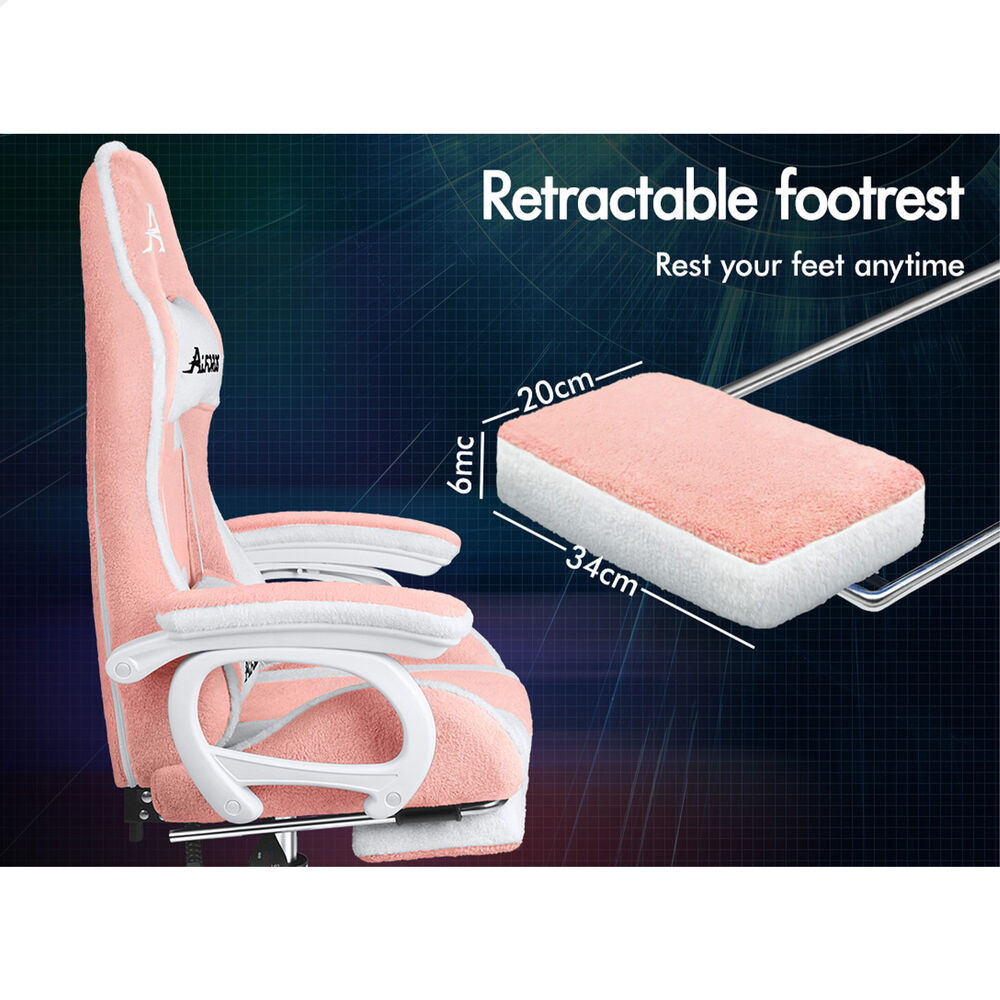 ALFORDSON Gaming Office Chair Racing Sherpa Fleece Seat Massage Lumbar Pink