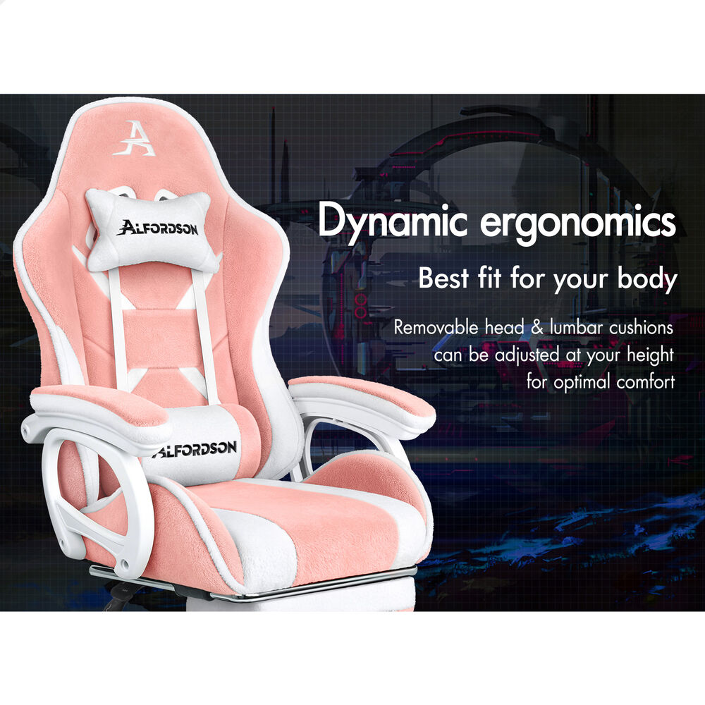 ALFORDSON Gaming Office Chair Racing Sherpa Fleece Seat Massage Lumbar Pink