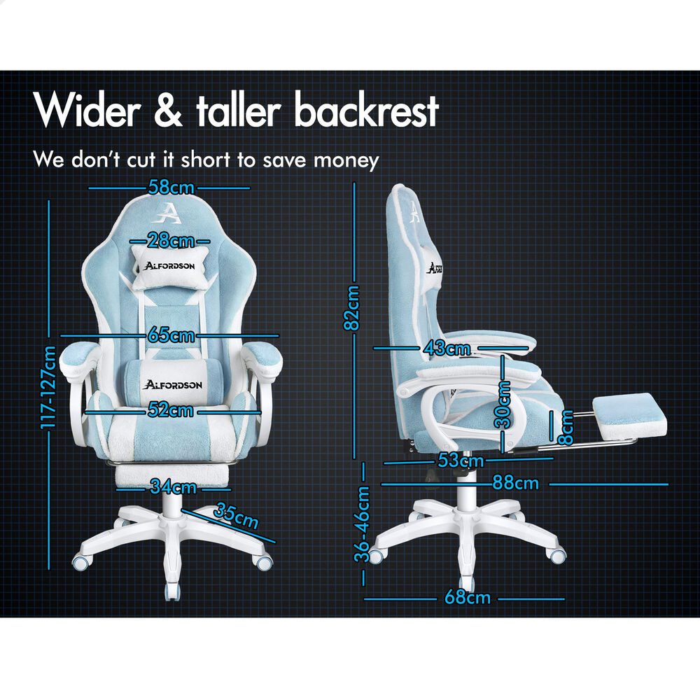 ALFORDSON Gaming Office Chair Racing Sherpa Fleece Seat Massage Blue & White