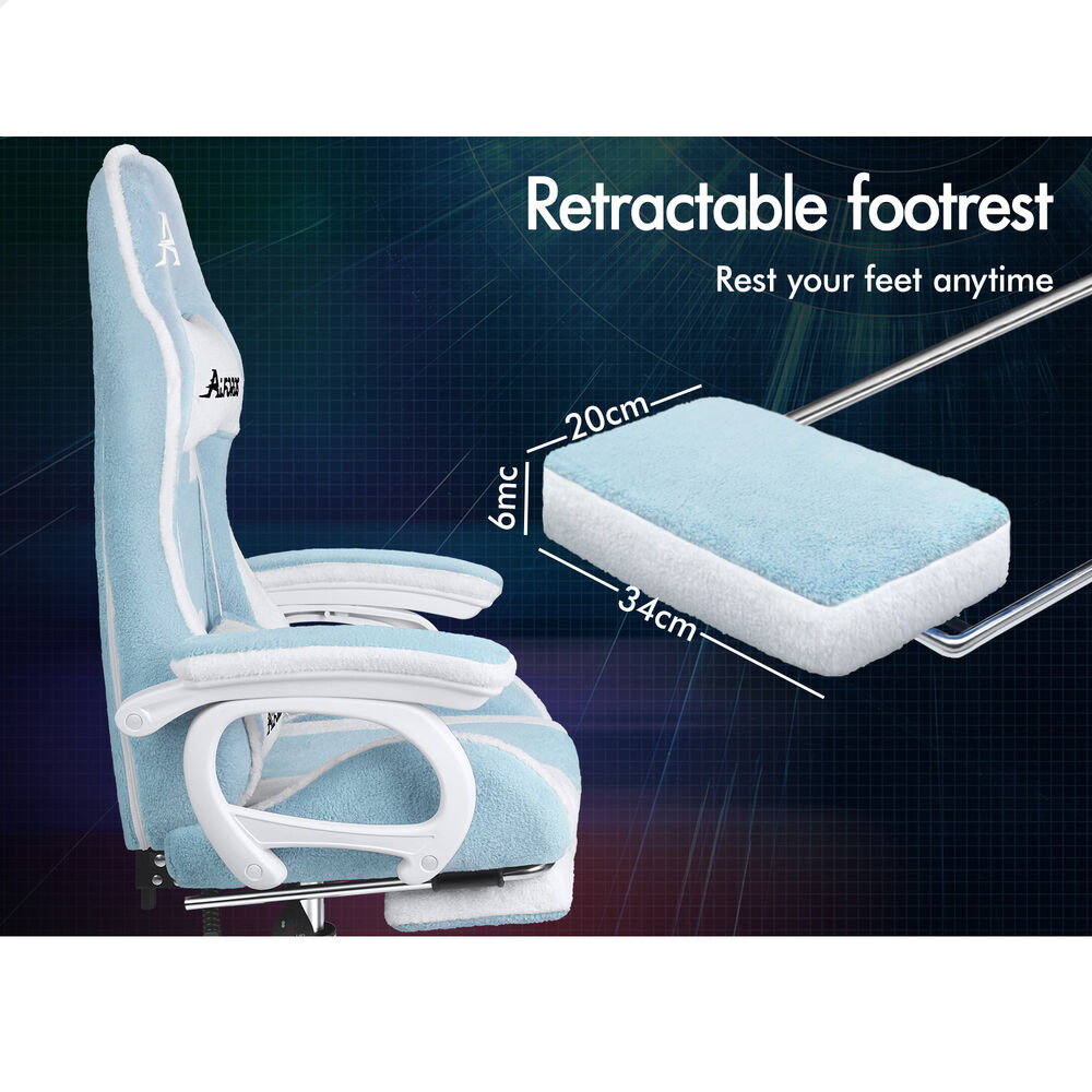 ALFORDSON Gaming Office Chair Racing Sherpa Fleece Seat Massage Blue & White