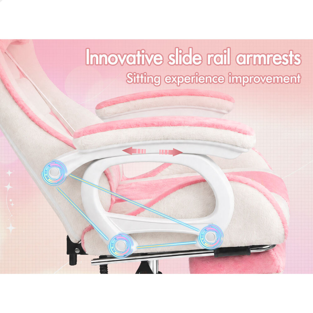 ALFORDSON Gaming Chair Rabbit Fur 2-Point Massage Lumbar Pillow Pink & White