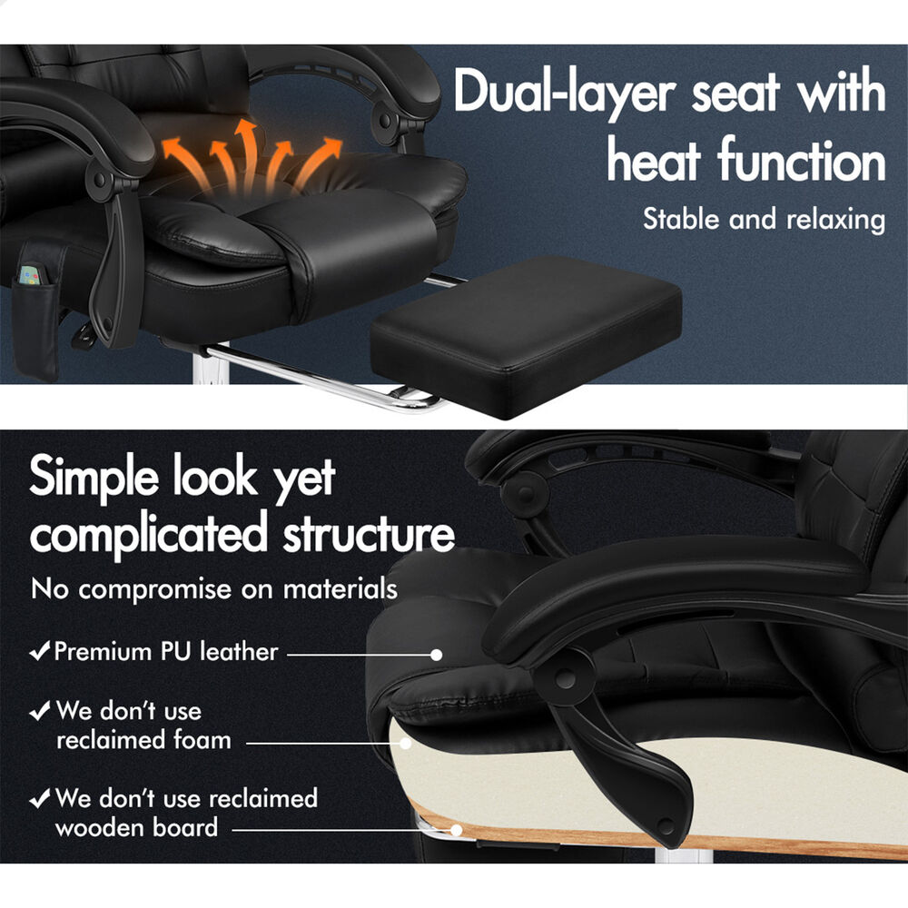 ALFORDSON Massage Office Chair Executive Heated Seat Gaming Racer PU Leather