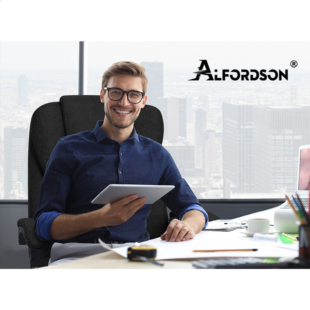 ALFORDSON Massage Office Chair Executive Heated Seat Gaming Racer Fabric Black