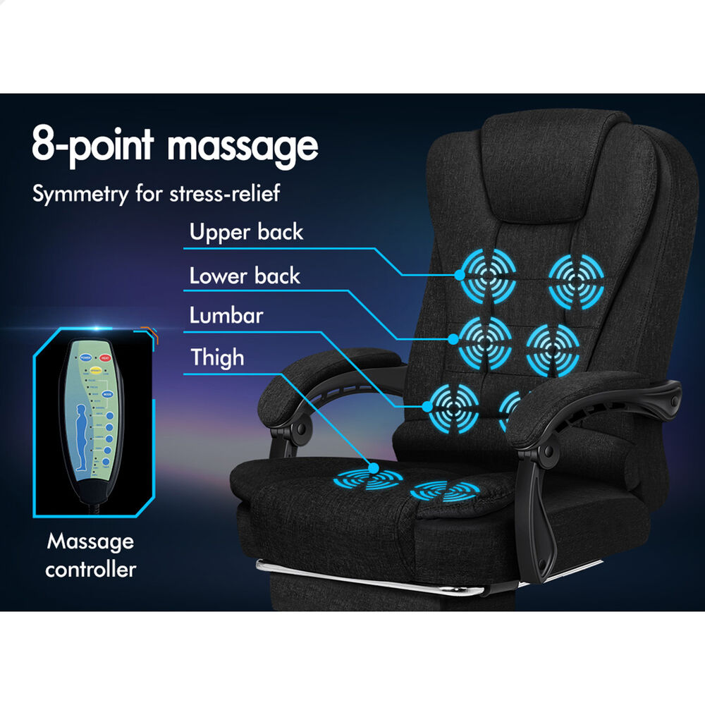 ALFORDSON Massage Office Chair Executive Heated Seat Gaming Racer Fabric Black