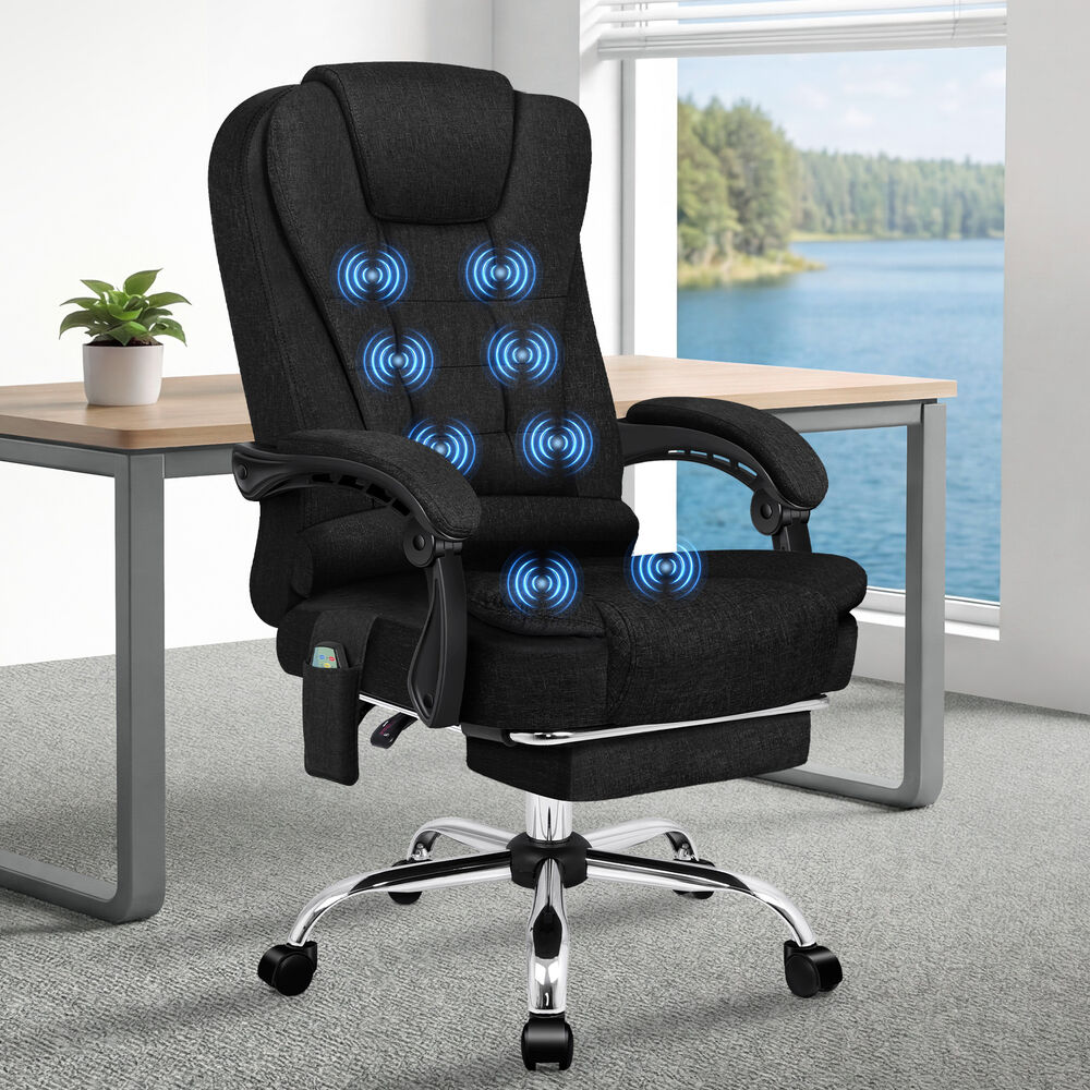 ALFORDSON Massage Office Chair Executive Heated Seat Gaming Racer Fabric Black
