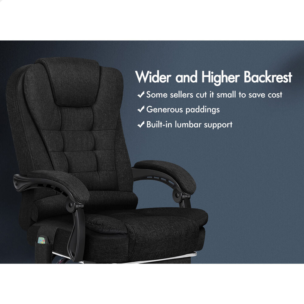 ALFORDSON Massage Office Chair Executive Heated Seat Gaming Racer Fabric Black