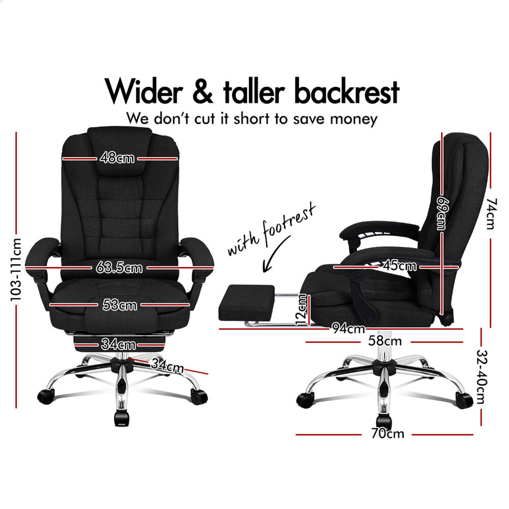 ALFORDSON Massage Office Chair Executive Heated Seat Gaming Racer Fabric Black