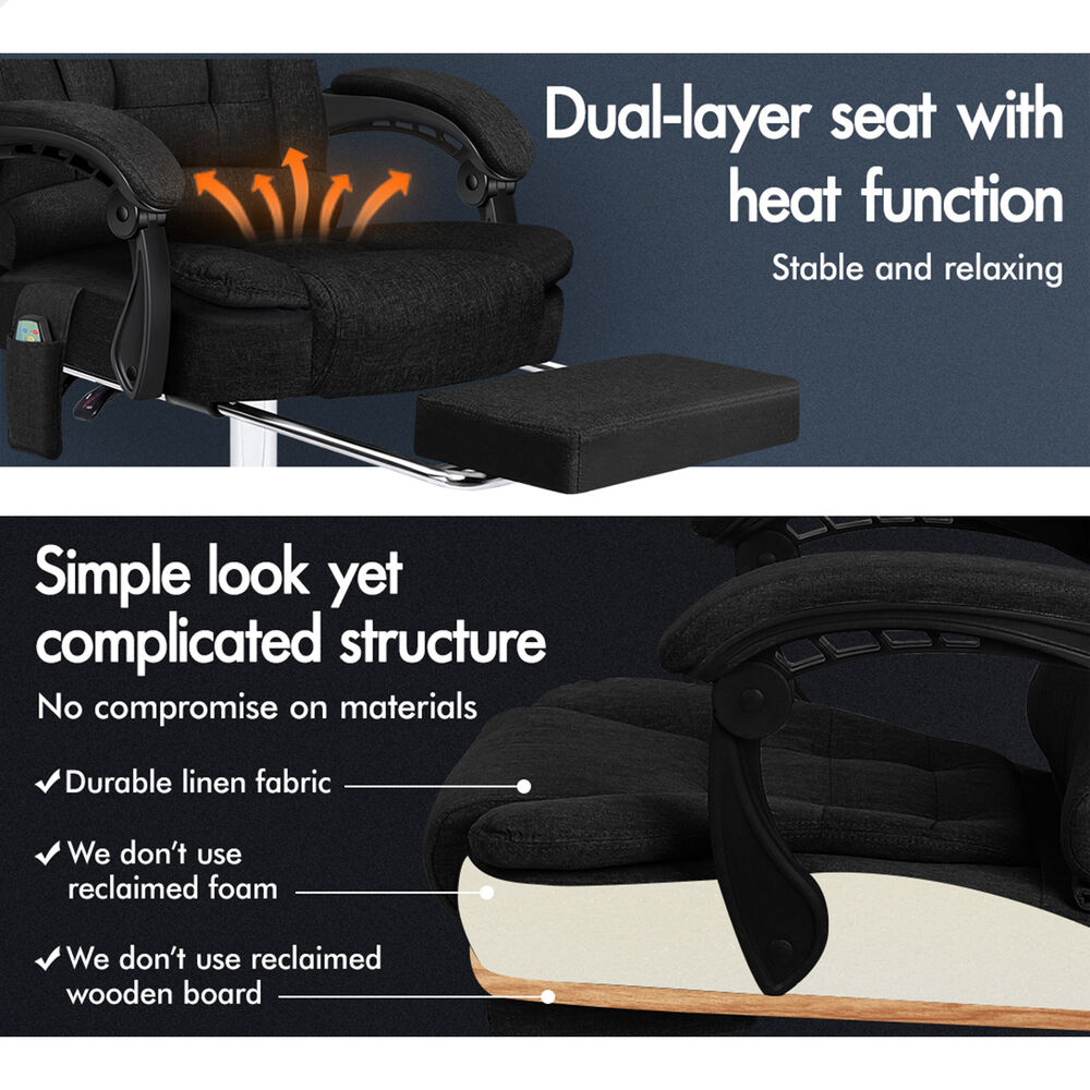 ALFORDSON Massage Office Chair Executive Heated Seat Gaming Racer Fabric Black