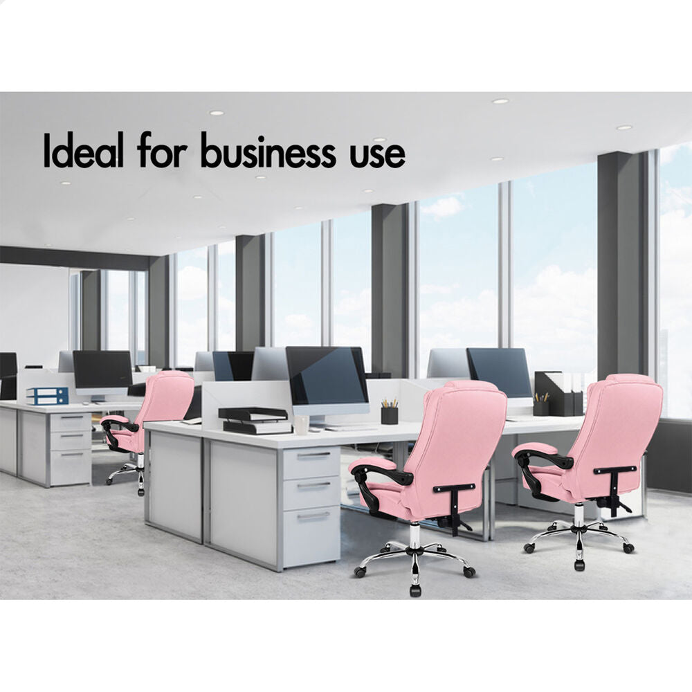 ALFORDSON Massage Office Chair Executive Heated Seat Gaming PU Leather Pink