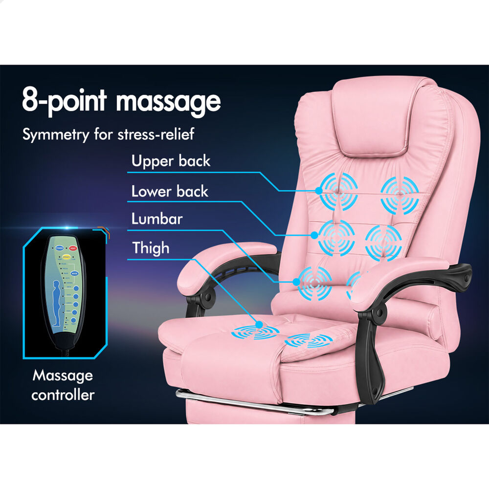 ALFORDSON Massage Office Chair Executive Heated Seat Gaming PU Leather Pink
