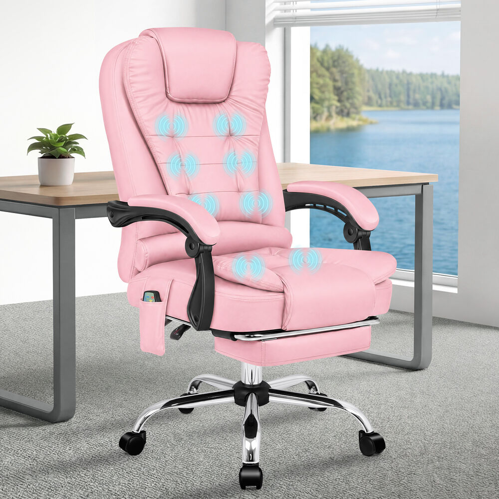 ALFORDSON Massage Office Chair Executive Heated Seat Gaming PU Leather Pink