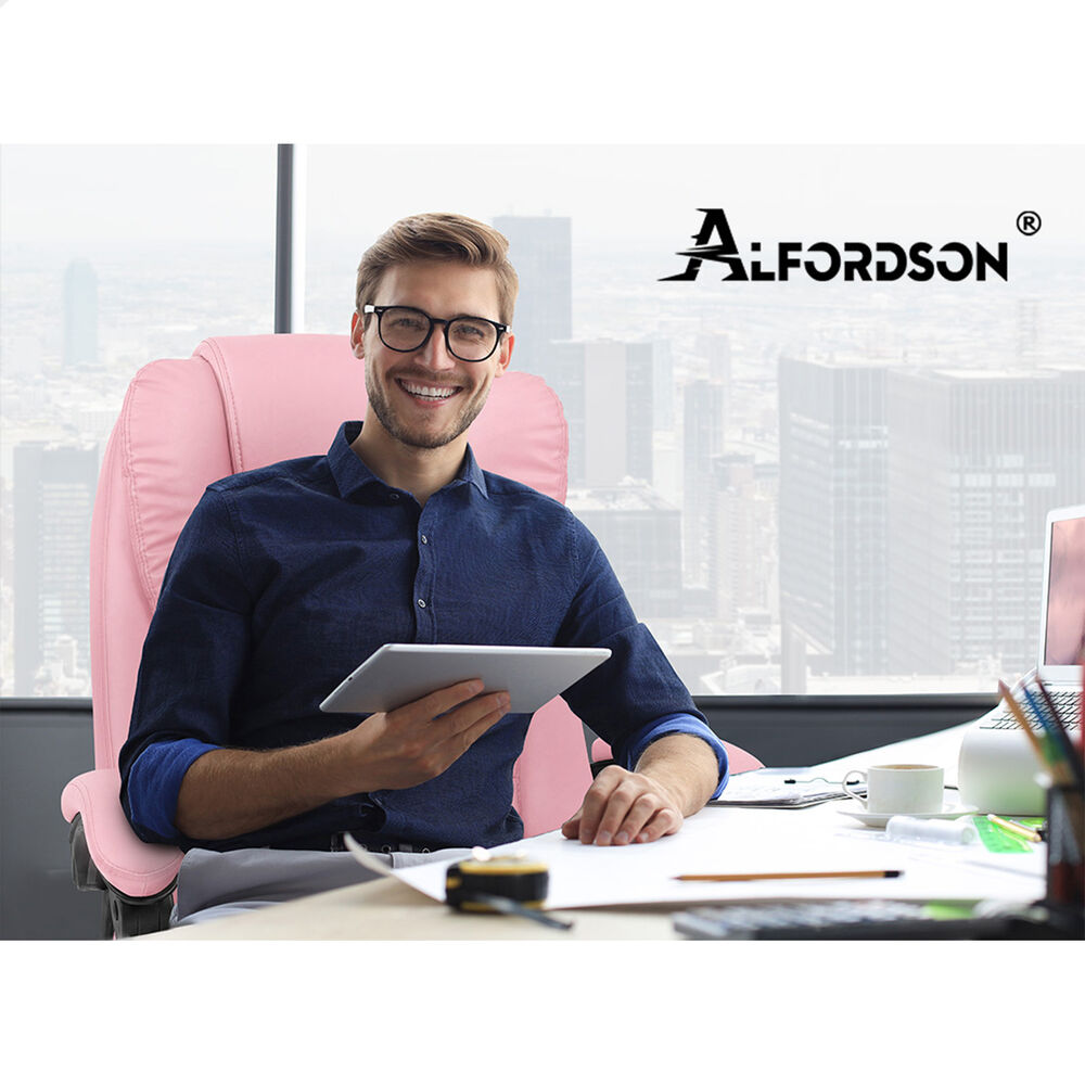 ALFORDSON Massage Office Chair Executive Heated Seat Gaming PU Leather Pink