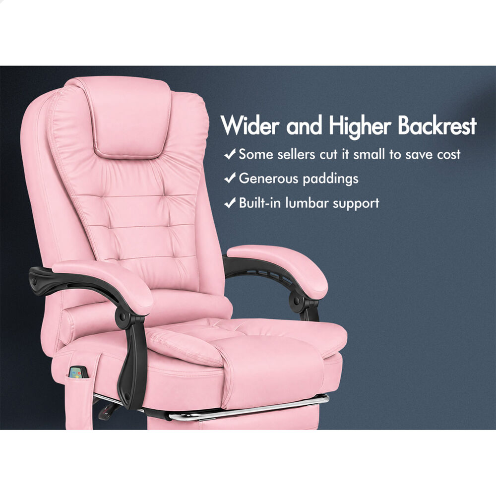 ALFORDSON Massage Office Chair Executive Heated Seat Gaming PU Leather Pink