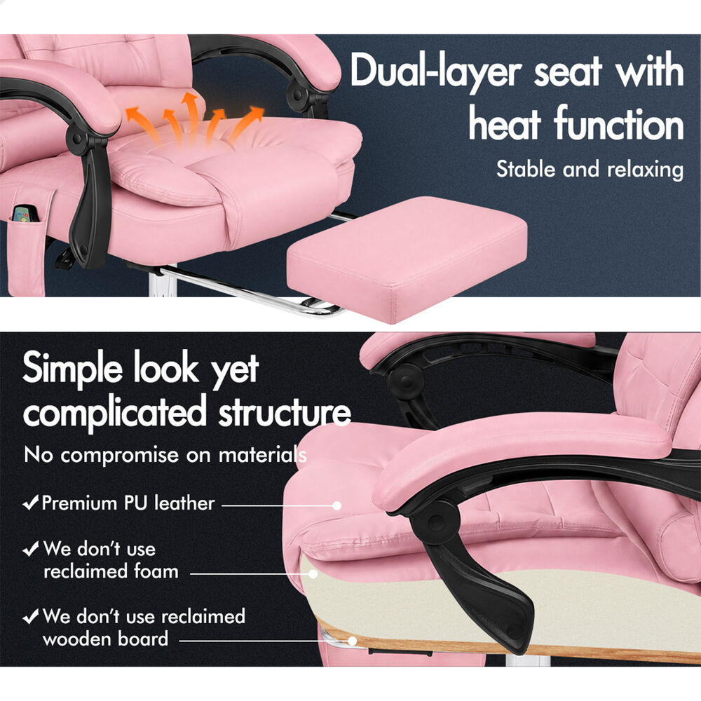 ALFORDSON Massage Office Chair Executive Heated Seat Gaming PU Leather Pink