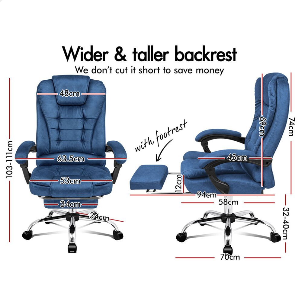 ALFORDSON Massage Office Chair Executive Heated Seat Gaming Racer Velvet Blue