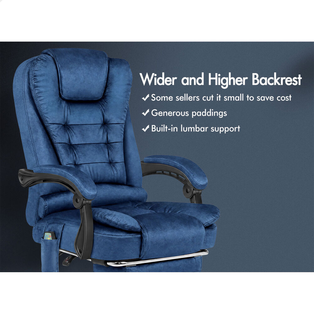 ALFORDSON Massage Office Chair Executive Heated Seat Gaming Racer Velvet Blue