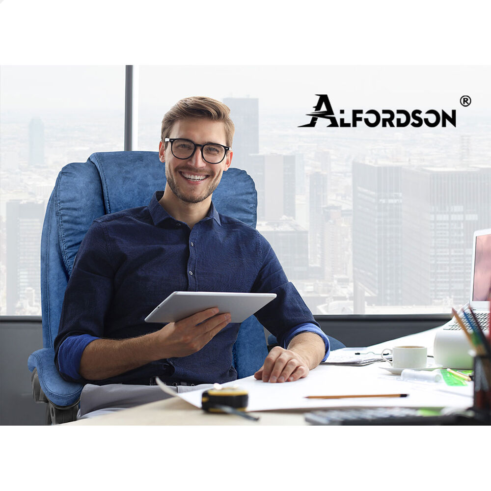 ALFORDSON Massage Office Chair Executive Heated Seat Gaming Racer Velvet Blue