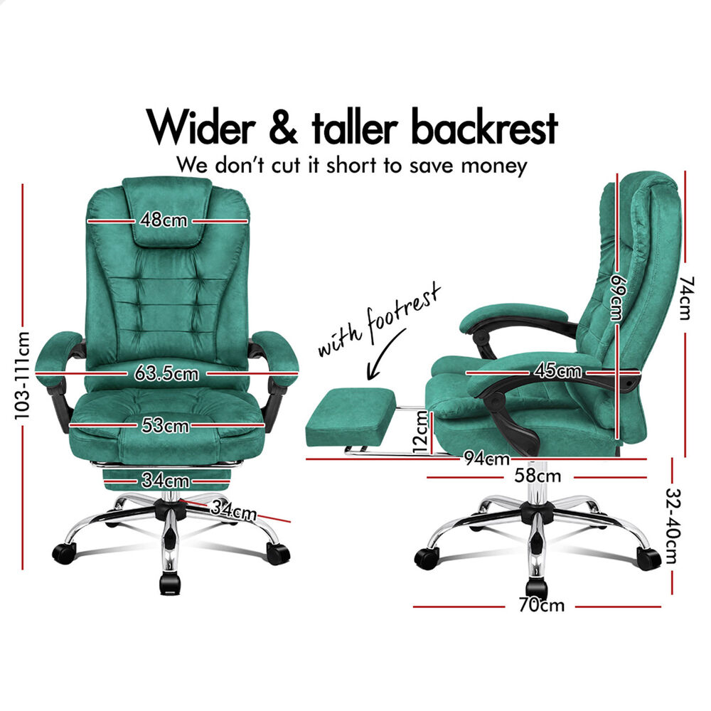 ALFORDSON Massage Office Chair Executive Heated Seat Gaming Racer Velvet Green