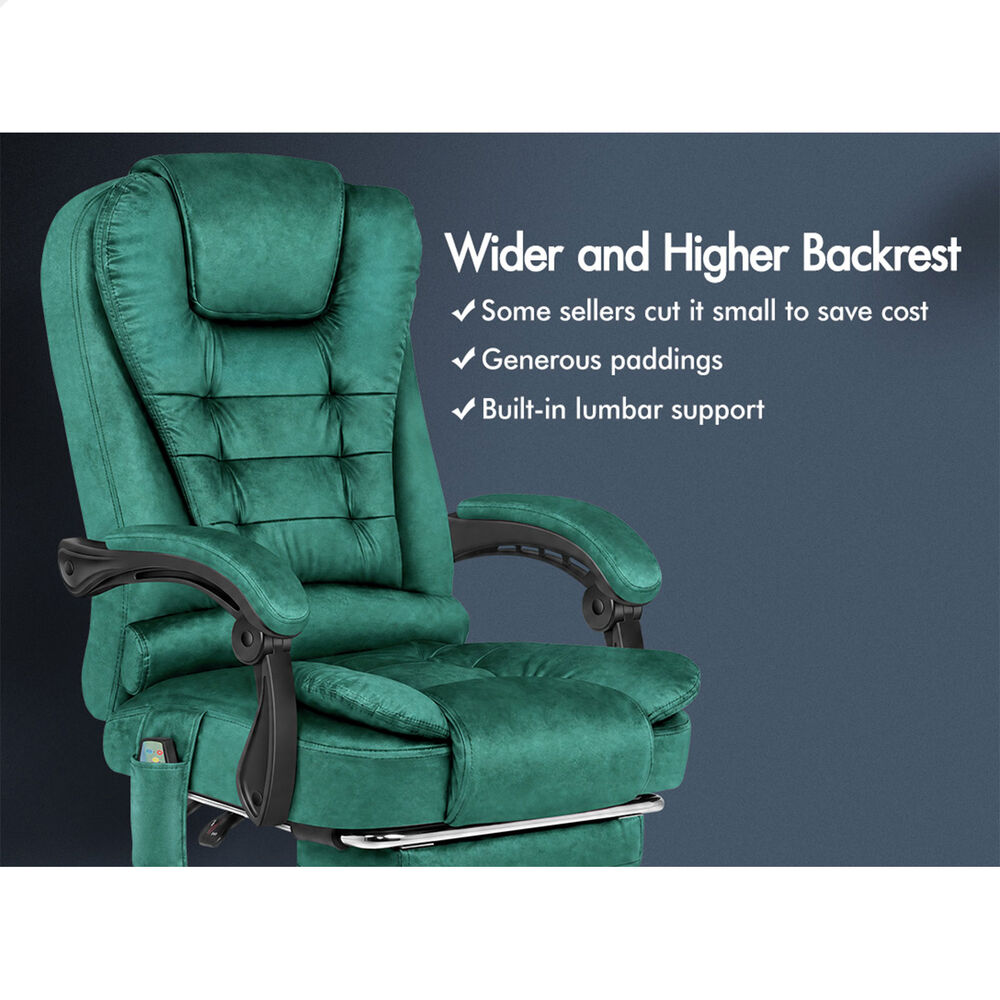 ALFORDSON Massage Office Chair Executive Heated Seat Gaming Racer Velvet Green