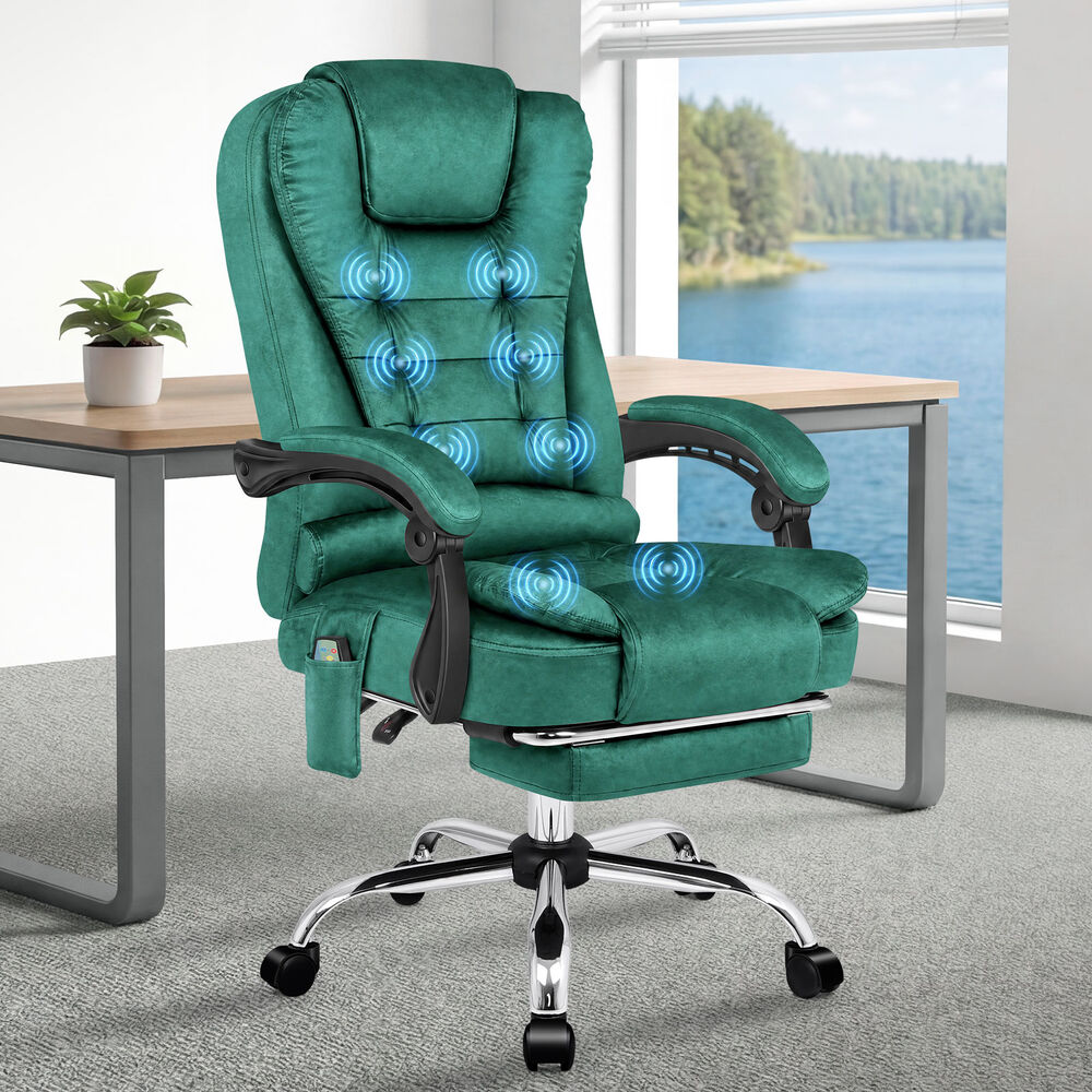 ALFORDSON Massage Office Chair Executive Heated Seat Gaming Racer Velvet Green
