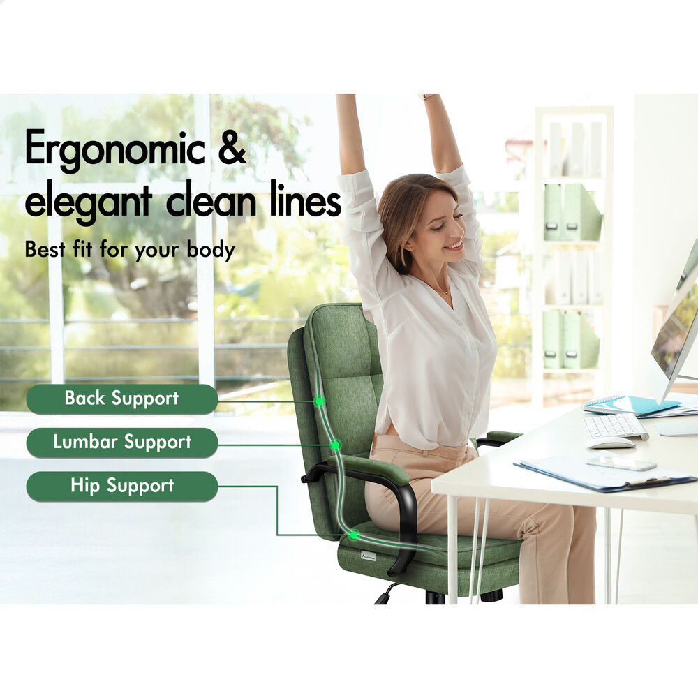 ALFORDSON Office Chair Ergonomic Chenille Computer Work Seat Light Green