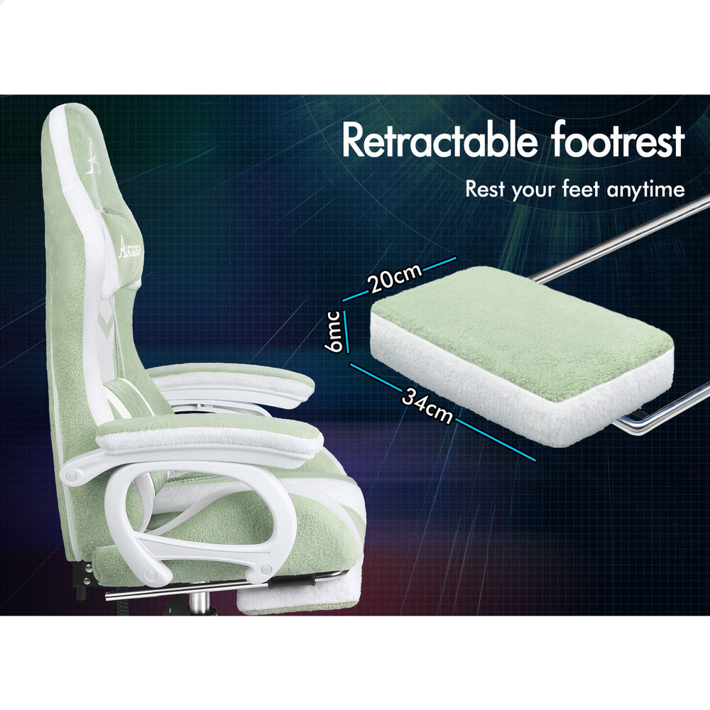 ALFORDSON LED Gaming Chair Office Massage Sherpa Fleece Green
