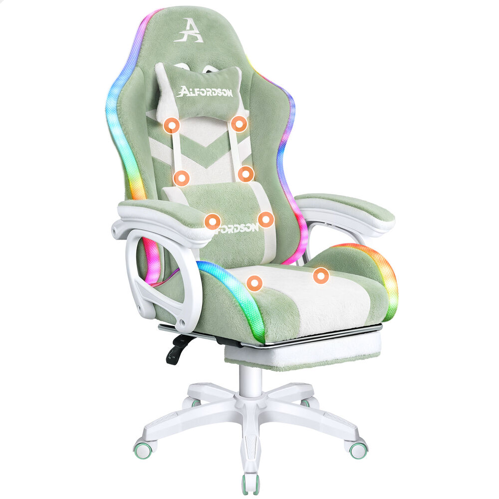 ALFORDSON LED Gaming Chair Office Massage Sherpa Fleece Green