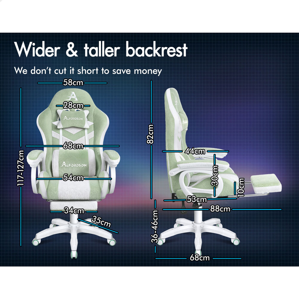 ALFORDSON LED Gaming Chair Office Massage Sherpa Fleece Green