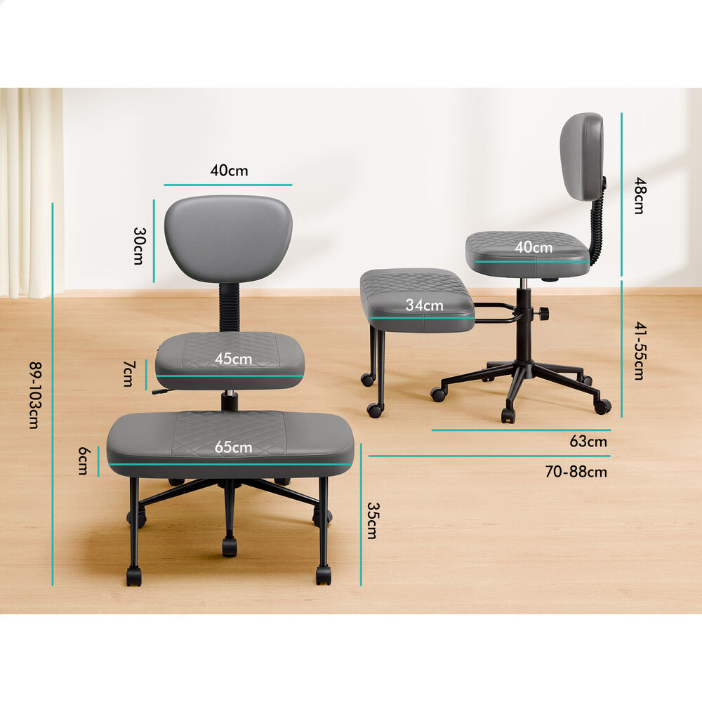 ALFORDSON Cross Legged Office Chair Kneeling Adjustable Swivel Leather Grey
