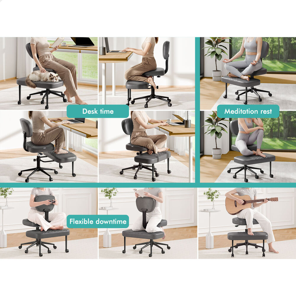 ALFORDSON Cross Legged Office Chair Kneeling Adjustable Swivel Leather Grey