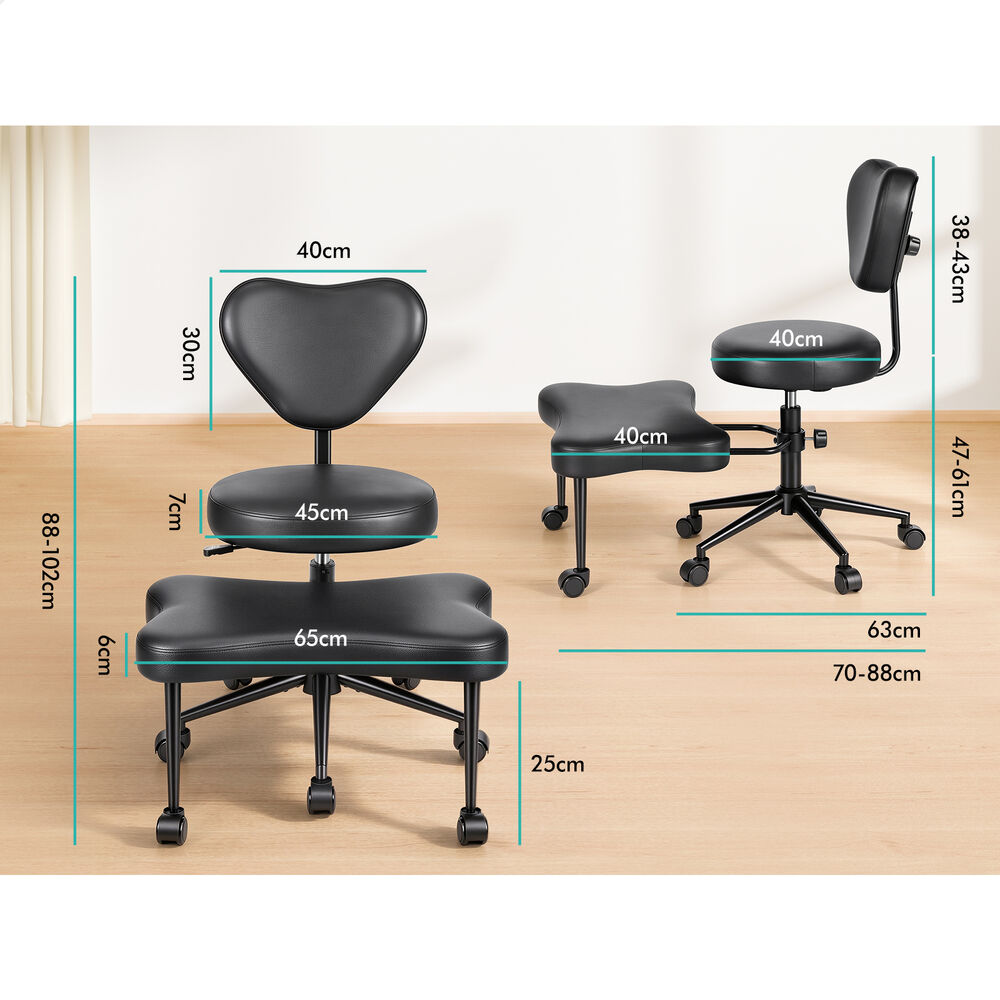 ALFORDSON Cross Legged Office Chair Kneeling Adjustable Backrest Leather Black