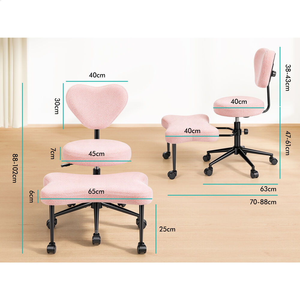 ALFORDSON Cross Legged Office Chair Kneeling Adjustable Backrest Boucle Pink
