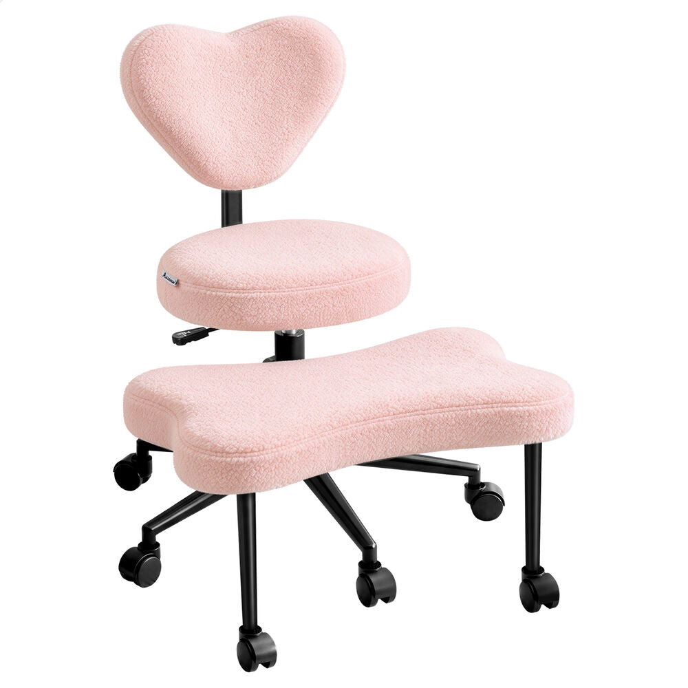 ALFORDSON Cross Legged Office Chair Kneeling Adjustable Backrest Boucle Pink
