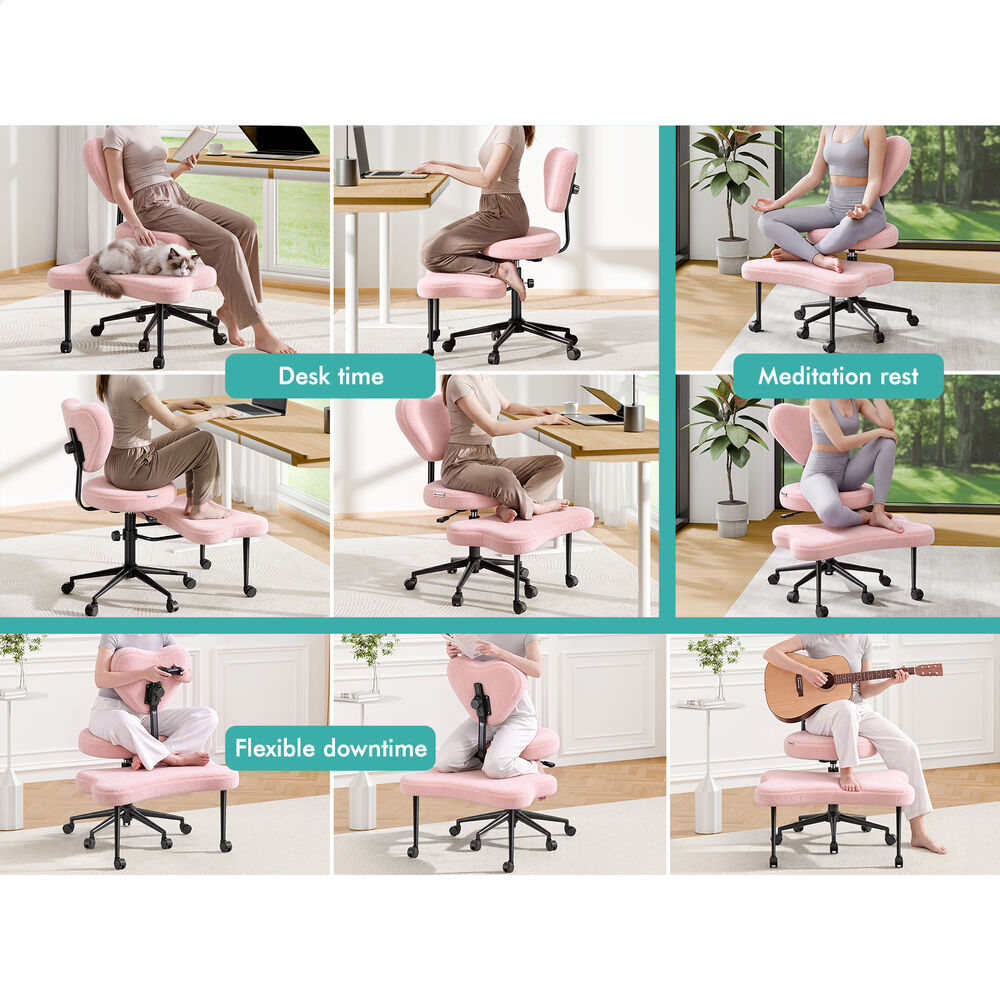 ALFORDSON Cross Legged Office Chair Kneeling Adjustable Backrest Boucle Pink