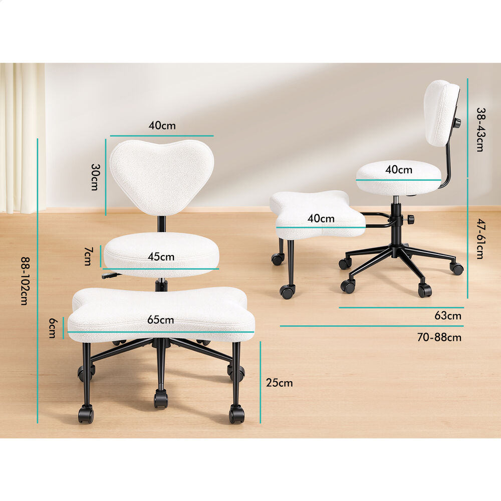 ALFORDSON Cross Legged Office Chair Kneeling Adjustable Backrest Boucle White